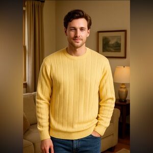 NWT ARROW MENS SIZE LARGE SUNNY YELLOW  CREWNECK PULLOVER CABLE KNIT SWEATER